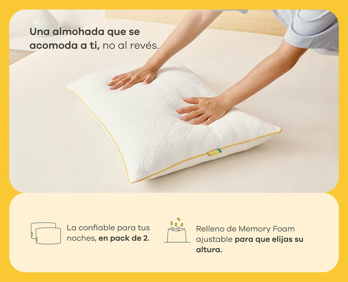 Nooz Almohadas Pack de 2 Adaptables Estándar Memory Foam Ajustables Altura Personalizable Soporte Cuello