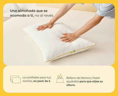 Nooz Almohadas Pack de 2 Adaptables Estándar Memory Foam Ajustables Altura Personalizable Soporte Cuello