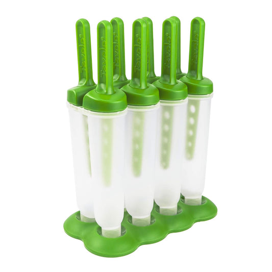 Tovolo - Moldes de hielo para reventar hielo, mango antigoteo, 4 onzas, juego de 4 moldes para hacer paletas con varillas reutilizables, golosinas congeladas sin desorden, verde