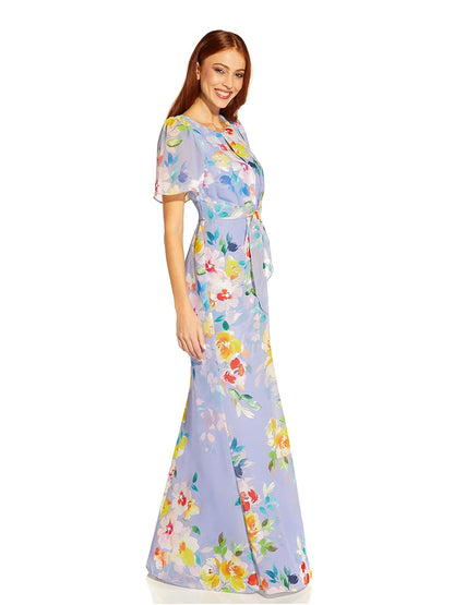 Adrianna Papell Floral Chiffon Beaded Gown Vestido para ocasión Especial Mujer