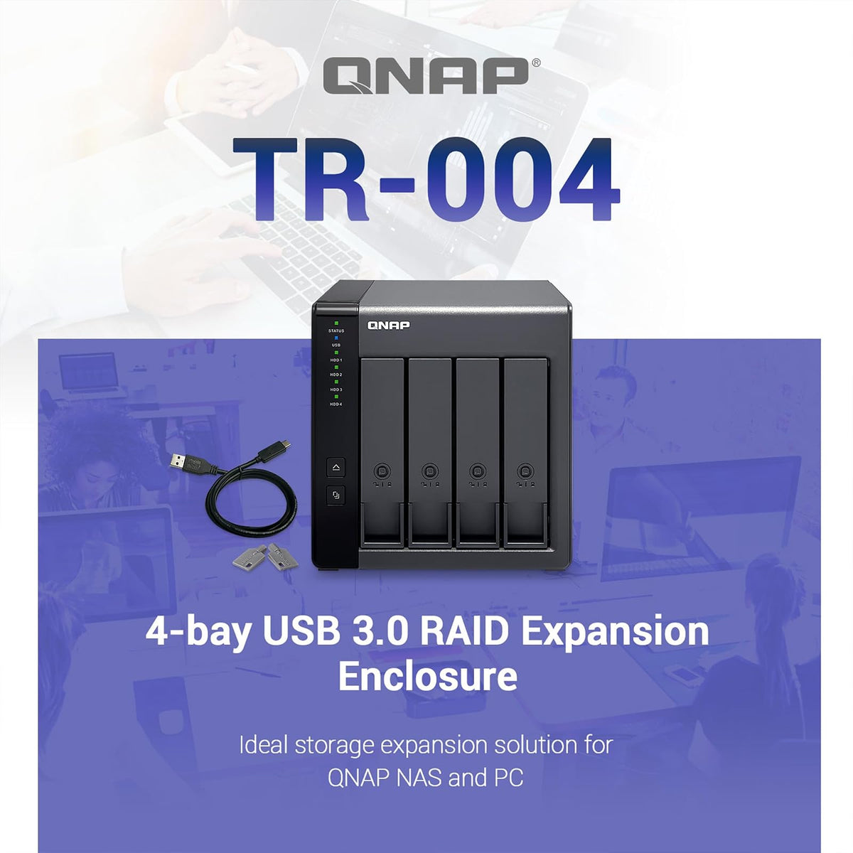 QNAP TR-004 Caja de Hardware Raid/Das USB 3.0 Tipo C (5Gbps) de 4 bahías, Compatible con HDD SATA de 3,5 "y SSD SATA de 2,5". Unidad de expansión para computadoras Windows, Mac, Linux o QNAP NAS