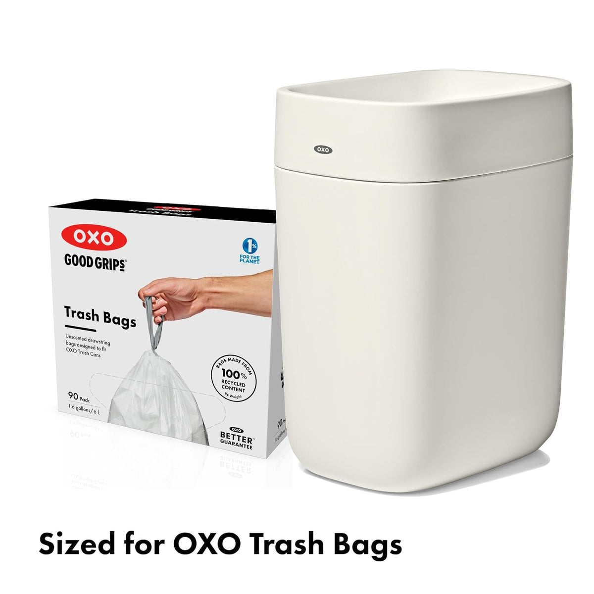 OXO Good Grips - Papelera para baño, color blanco | Cámara de basura compacta para baños, oficina, bolsas de borde ocultas, fácil de limpiar
