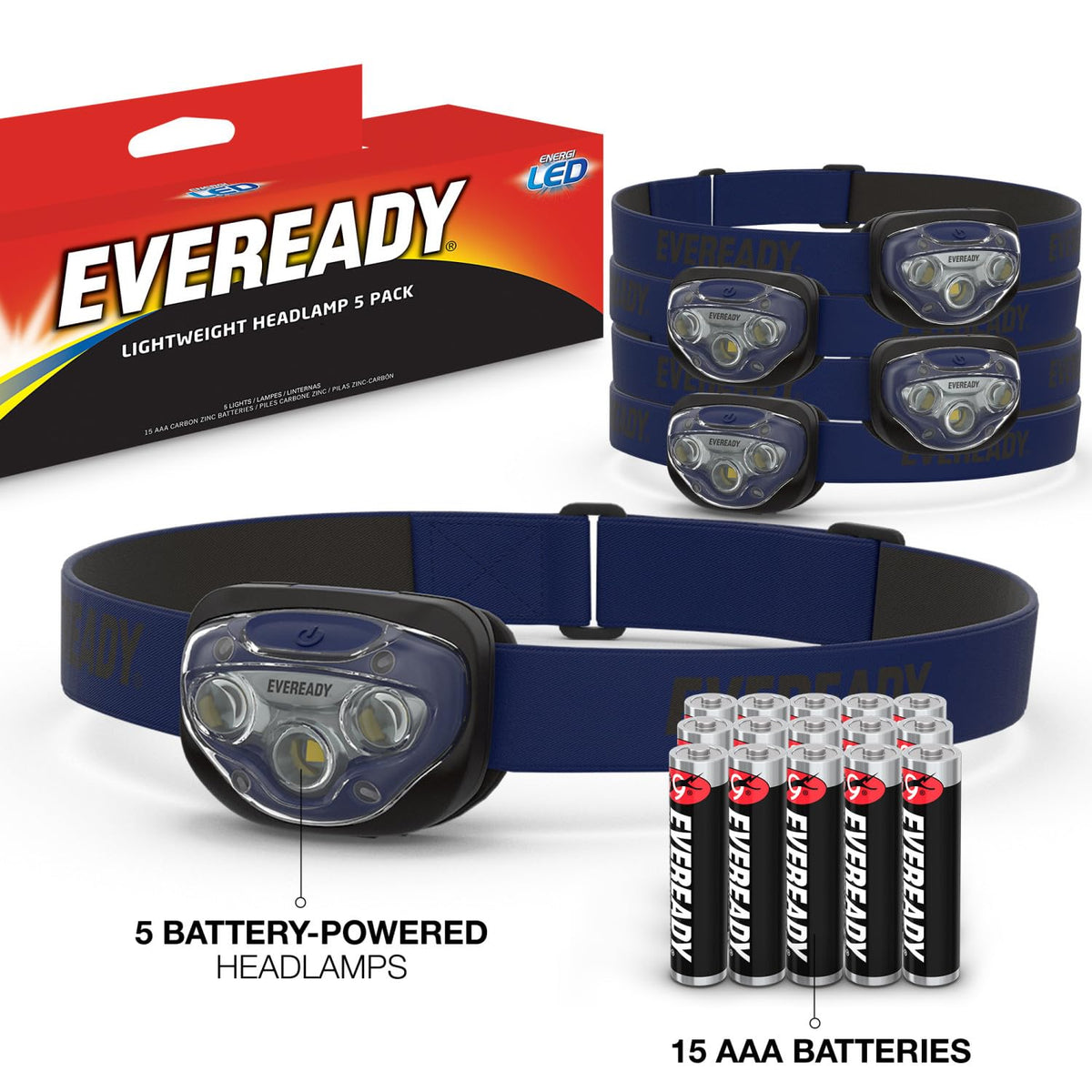 EVEREADY - Faros LED Pro200 [Paquete de 5], IPX4, resistentes al agua, y duraderas para camping, senderismo, corte de energía de emergencia (baterías incluidas)