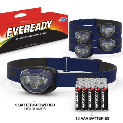 EVEREADY - Faros LED Pro200 [Paquete de 5], IPX4, resistentes al agua, y duraderas para camping, senderismo, corte de energía de emergencia (baterías incluidas)