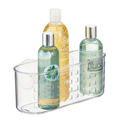 interDesign Basic Cesta para Ducha, Estante de baño de plástico con Ventosa para Colocar sin Taladro, Transparente
