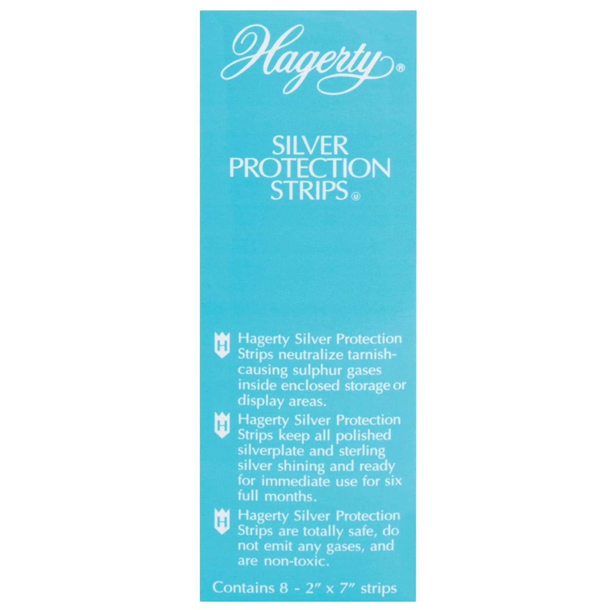 Hagerty - Tiras de protección de plata, tiras de prevención del deslustre para cajas de joyería y almacenamiento cerrado, fabricadas en Estados Unidos, certificado Kosher, paquete de 8, 2 x 7 pulgadas