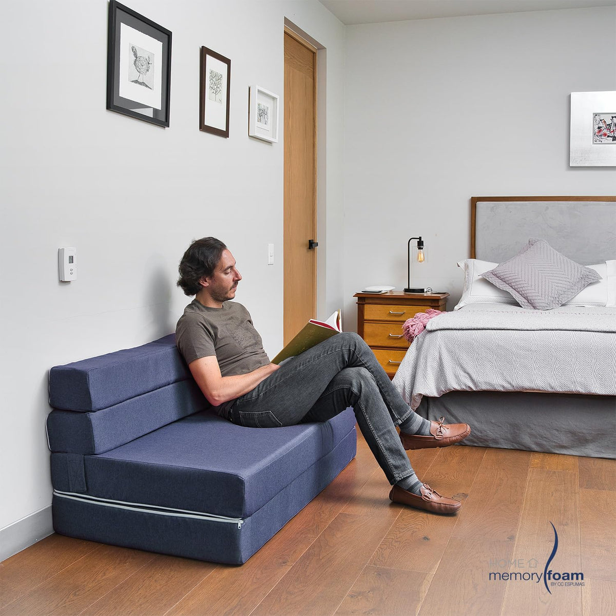 Memory Foam Sofa Cama Cozy Plegable Home (Azul, Matrimonial)