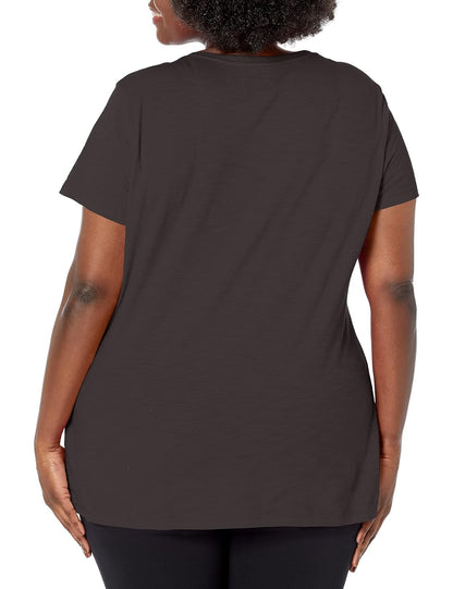 Just My Size Women's Short Sleeve Shirred V-Neck Tee