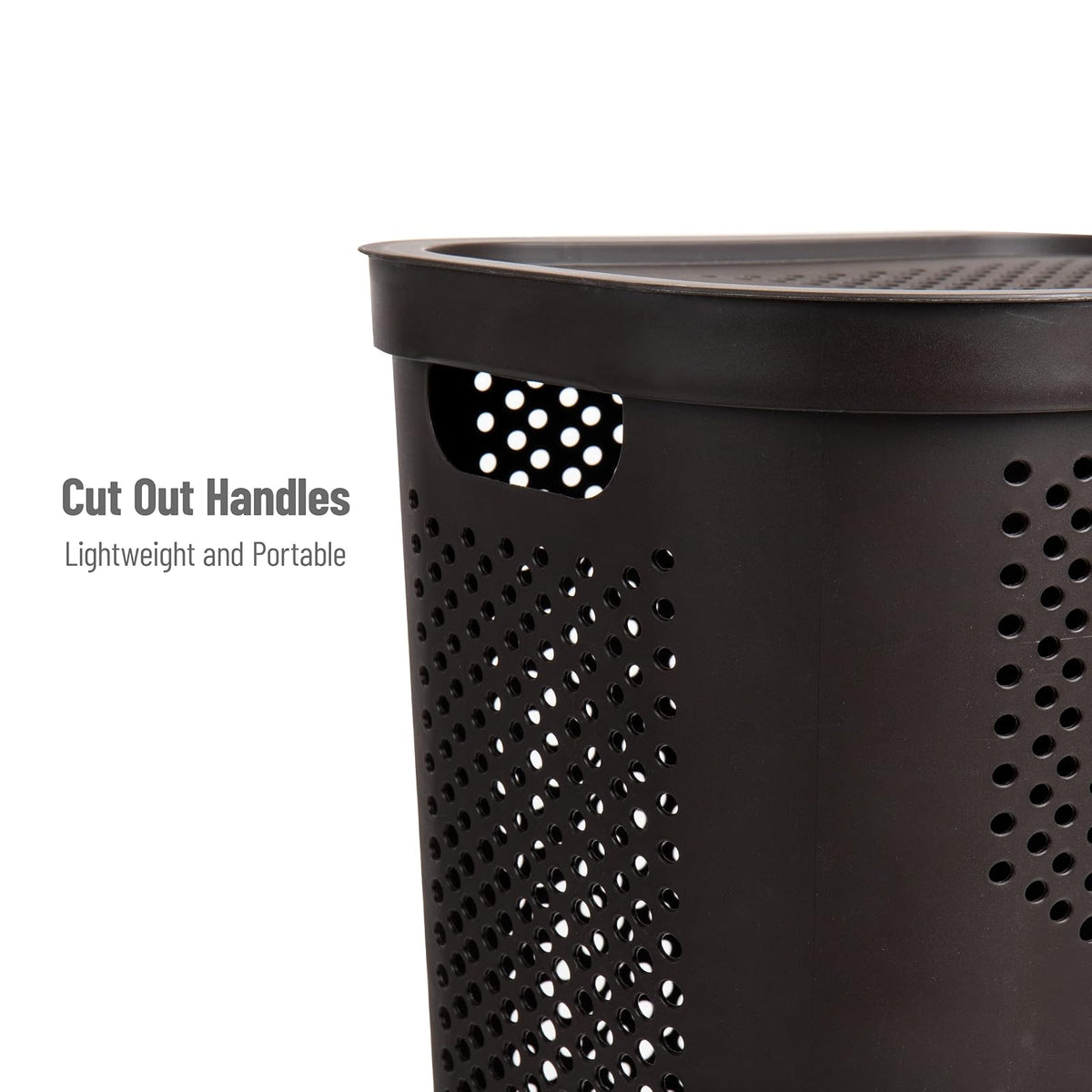 Mind Reader 60L Slim Laundry Hamper, Clothes Basket, Lid, Ventilated, Plastic, 17.25" L x 13.75" W x 23.5" H, Set of 2, Brown