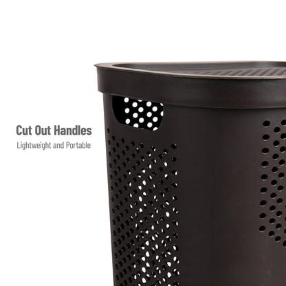 Mind Reader 60L Slim Laundry Hamper, Clothes Basket, Lid, Ventilated, Plastic, 17.25" L x 13.75" W x 23.5" H, Set of 2, Brown