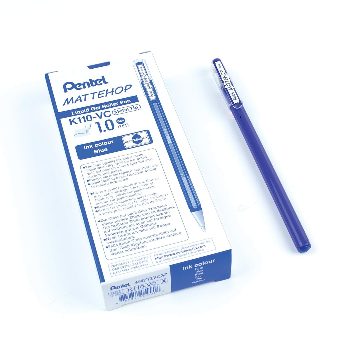 Pentel Mattehop Bolígrafo de Tinta Gel Opaco Punto Mediano Caja 12 Piezas - Caja 12 piezas - Azul
