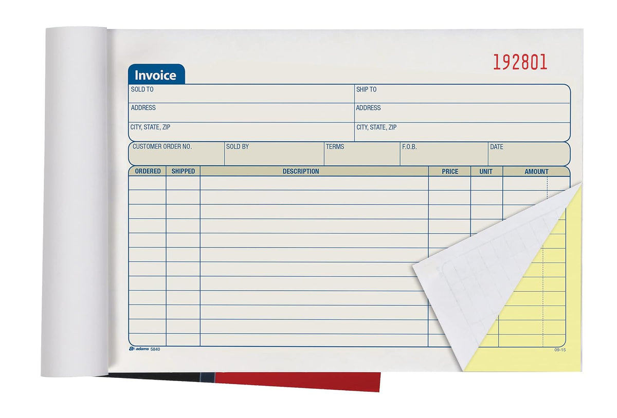 Adams DC5840-3 Libro de Facturas de Dos Partes, Pack de 3, 150 Facturas sin Carbono, Horizontal 14 x 21 cm