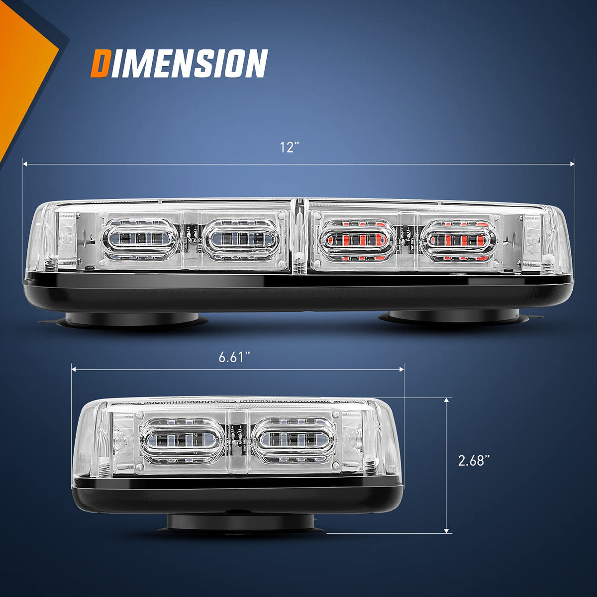 Nilight Luz Estroboscópica de Advertencia 48-33AW, 12 in, 48 LED, Rojo/Azul, Montaje Magnético, 12-24 V