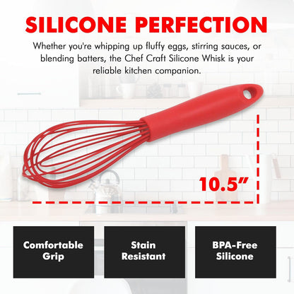 Chef Craft - Batidor de cocina de alambre de silicona premium, 10.5 pulgadas, rojo