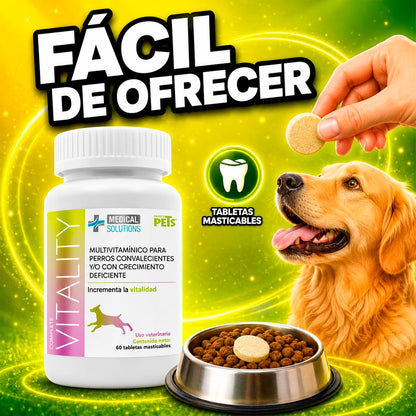 Fancy Pets Medical Solutions Complete Vitality Suplemento Alimenticio para Perros con Vitaminas Minerales L Taurina y L Metionina 60 Tabletas Masticables