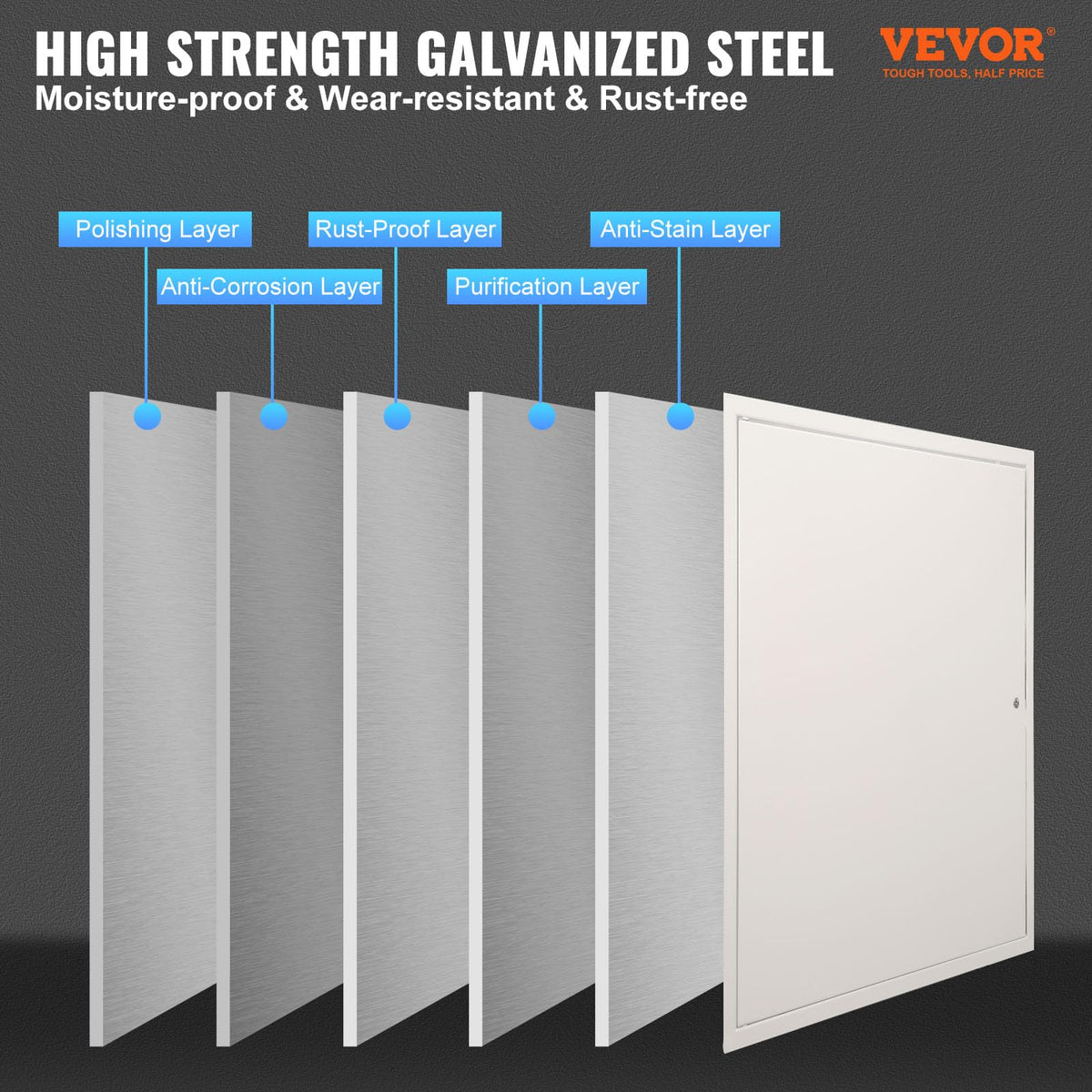 VEVOR Panel de acceso de metal para techo de paneles de yeso, puertas de acceso de fontanería de 24 x 24 pulgadas con cierre de leva, cubierta de acero resistente para orificio de pared, panel