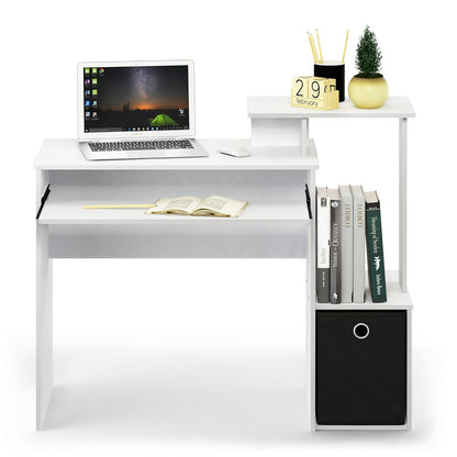 Furinno Econ Escritorio de Computadora Multifuncional para Oficina en Casa con Contenedor, Blanco con Negro