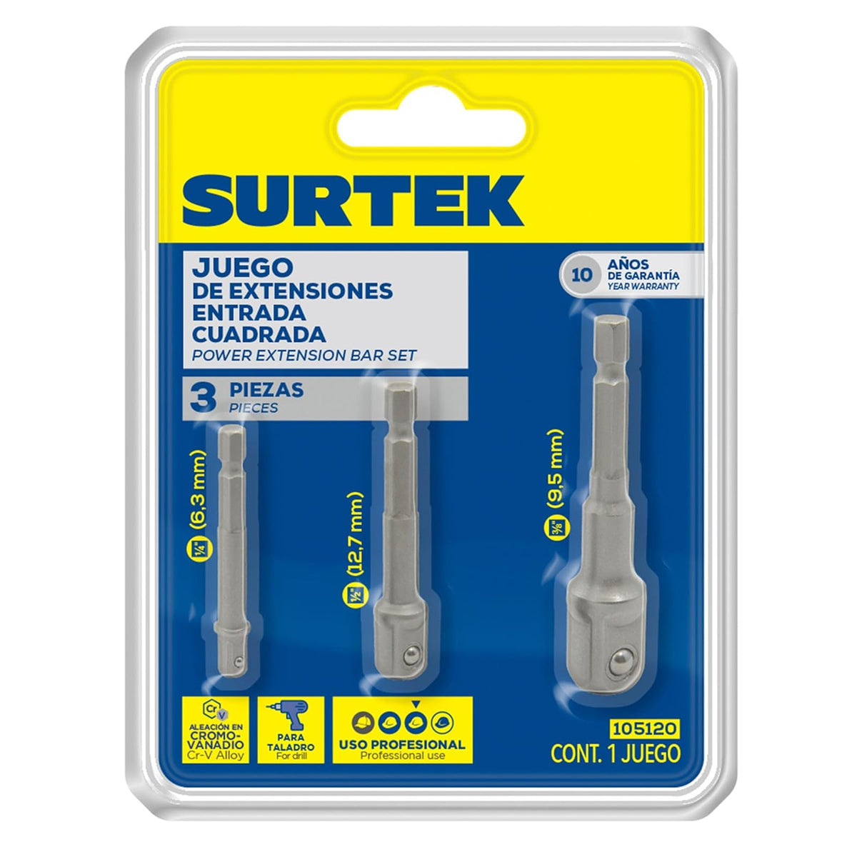 Surtek 105120 Juego de adaptadores para dados, varios cuadros, 3 piezas
