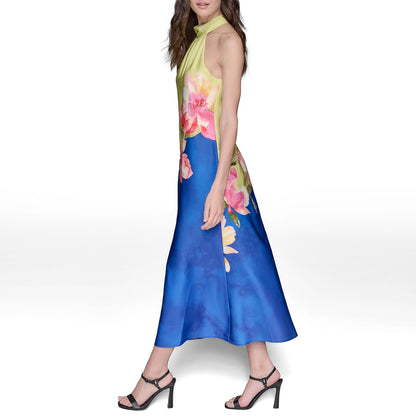 KARL LAGERFELD Sleeveless Halter Neck Maxi Dress Vestido Mujer