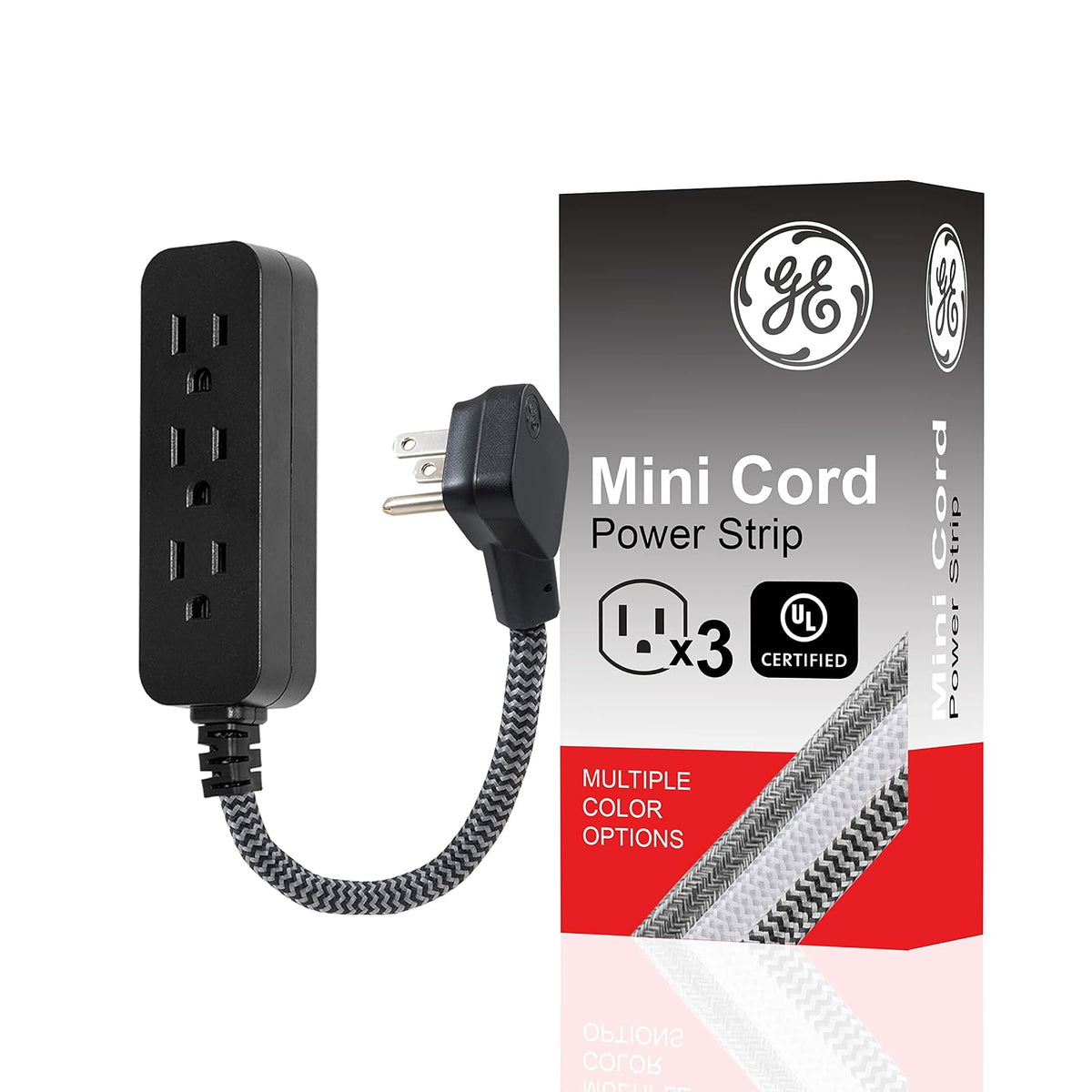 GE Pro Multicontactos 3 Salidas con Supresor de Picos, Cable Trenzado 2.4-4.5 m - Negro - Gris - 15 cm - 1 Unidad