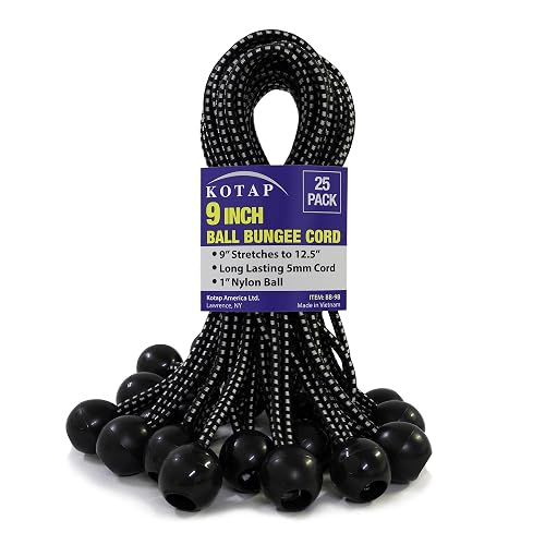 Kotap BB-9B Ball Bungee, 9-Inch, Black, 25-Piece
