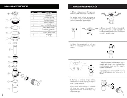 Dica 3730CB Céspol Flexible Bote Grande con Contracanasta para Fregadero, Trampa para Tarja con Tubo Flexible, Desagüe para Cocina, Plástica