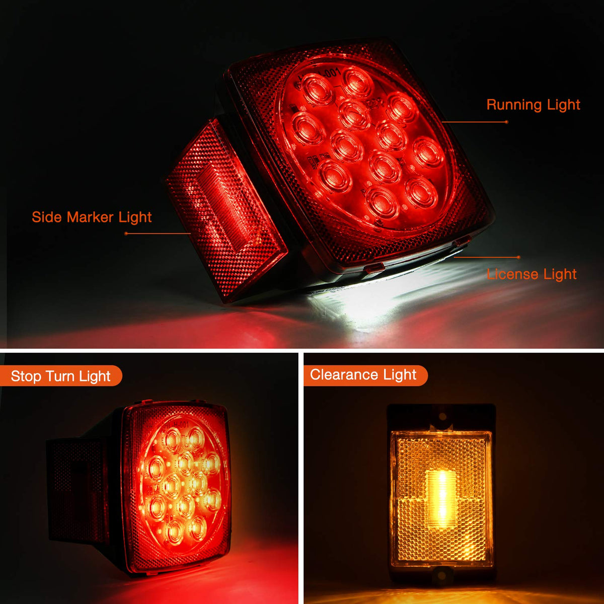 Nilight Luces LED Cuadradas para Remolque 12V IP68 Sumergibles con Funciones Combinadas