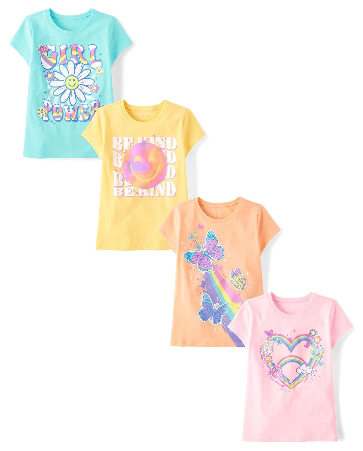 The Children's Place Playeras Estampadas de Manga Corta para Niña - Paquete Múltiple - M - Girl Power paquete de 4 - 4