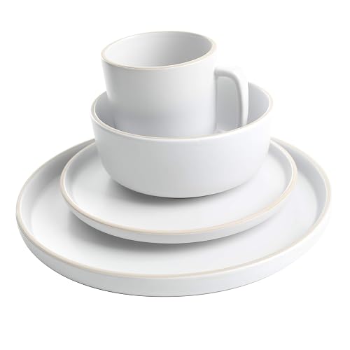 Gibson Home Zuma - Juego de vajilla redonda de cocina de 16 piezas, platos, tazones, tazas, servicio para 4, gres mate, blanco