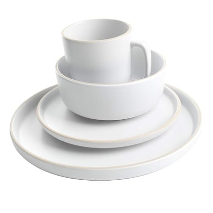 Gibson Home Zuma - Juego de vajilla redonda de cocina de 16 piezas, platos, tazones, tazas, servicio para 4, gres mate, blanco