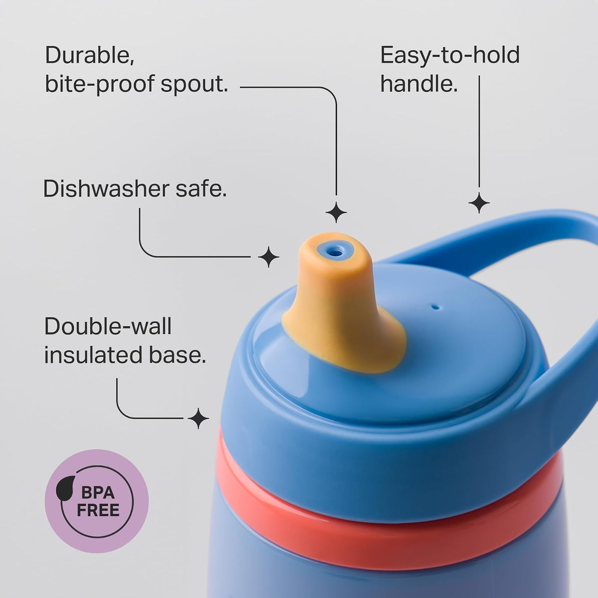 Tommee Tippee Vasos Entrenadores para Niños, 1–3 Años, Aislantes, 9 oz | Paquete de 2, Boquilla de Silicona, Válvula Antiderrames y Asas, Rosa y Morado
