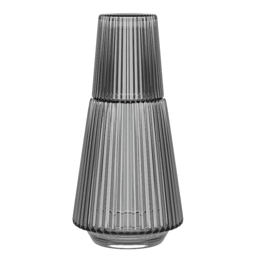 American Atelier - Jarra de agua de noche clásico con vaso, jarra acanalada de 42 onzas y vaso a juego, doble como tapa para habitación de invitados, oficina o regalo, 4.5 x 9.2 pulgadas (gris)