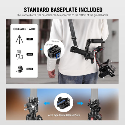 NEEWER Correa Hombro para Gimbals RS4 y RS3; Cinturón Acolchado Ajustable con Placa Base Liberación Rápida y Hebilla QD; Compatible con dji RS4 RS4Pro RS3 RS3Pro RS2 Sling Handle, Gris, GA016
