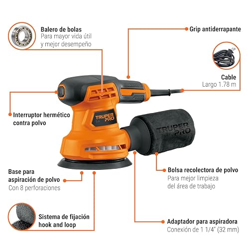 Truper PRO LIRO-5A2, Lijadora roto orbital 5", 260W