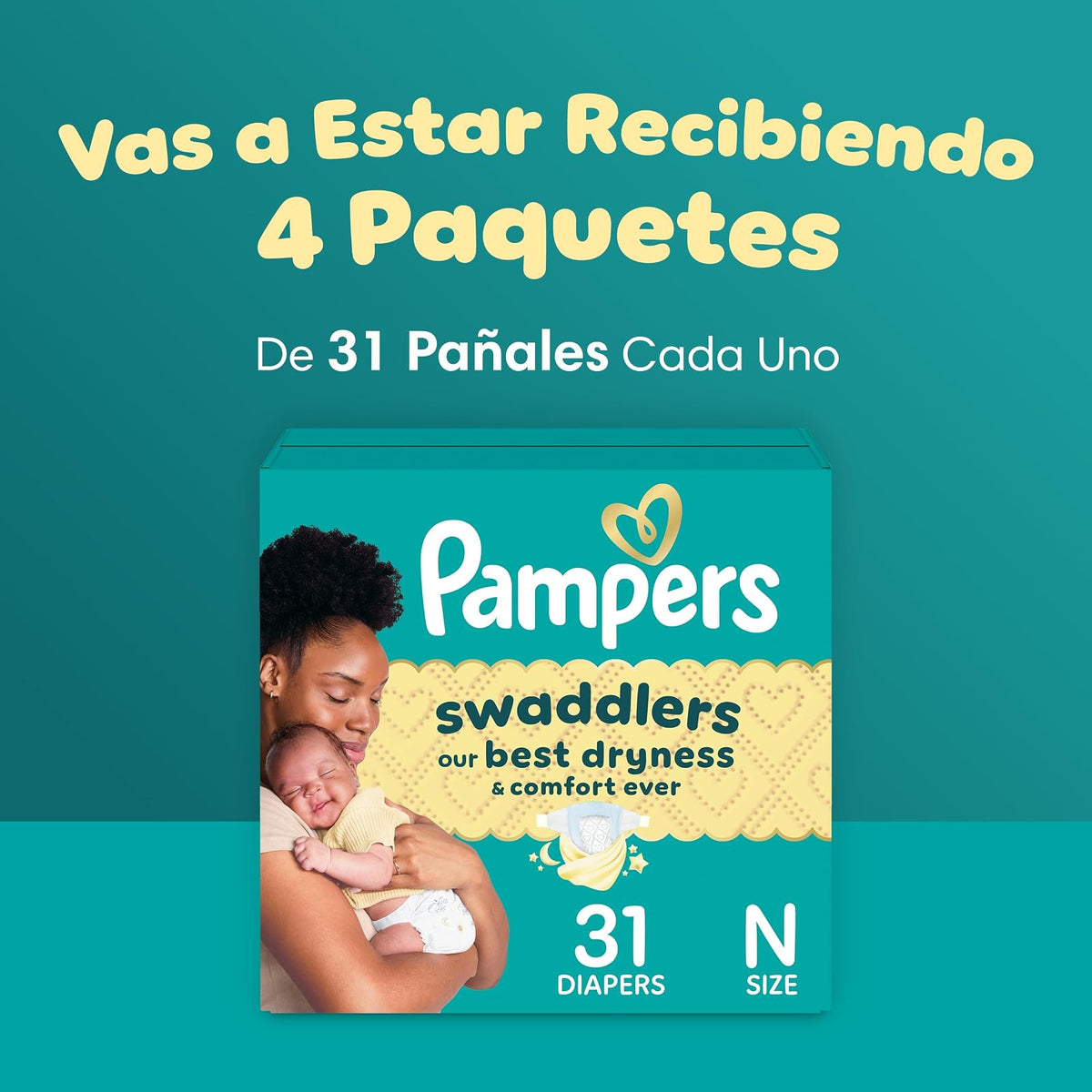 PAMPERS Swaddlers Pañales Desechables Unisex Etapa 0, 124 Uds, Bebé -4,5 Kg