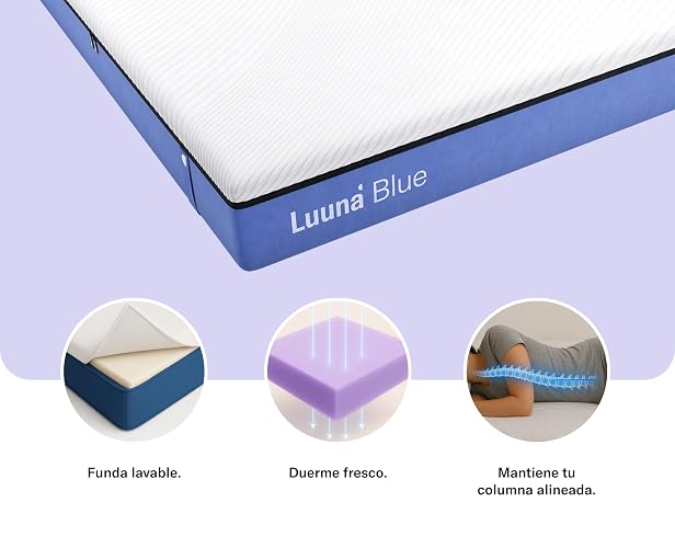 Luuna Blue Colchón Individual, Colchón Memory Foam, 24cm de Altura, Firmeza Media, Colchones en Caja, 3 Capas de Espuma de Alta Densidad, Colchón Fresco