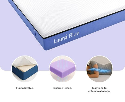 Luuna Blue Colchón Individual, Colchón Memory Foam, 24cm de Altura, Firmeza Media, Colchones en Caja, 3 Capas de Espuma de Alta Densidad, Colchón Fresco