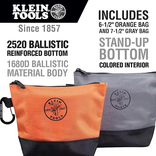 Klein Tools 55470 - Bolsas de herramientas con cierre (lona de 34.3 cm), multicolor, paquete de 2 unidades