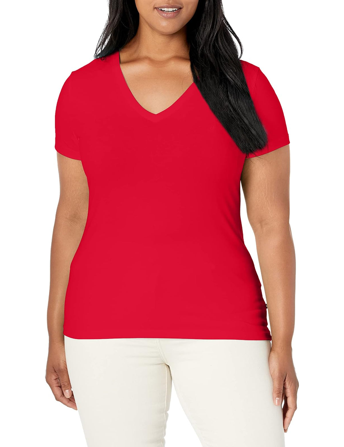 Nautica Playera de algodón elástico súper Suave con Cuello en V fácil Comodidad Camiseta para Mujer