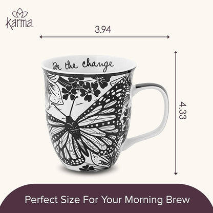 Karma Gifts KA101840A Boho Black and White Mug, Butterfly