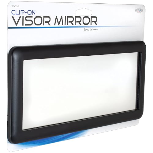 Custom Accessories 70003 - Espejo de visera de lujo negro | Espejo grande de maquillaje y cosméticos, soporte de clip de visera, respaldo calcomanía, construcción de plástico duradero