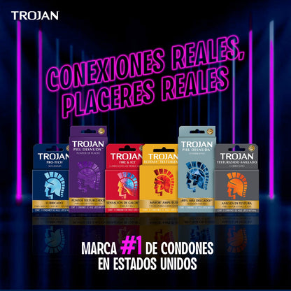 Trojan Condones Piel Desnuda Puntos de Placer Caja con 9 piezas. | Con Puntos Texturizados y Elevados, Lubricados para Mayor Estimulación. Con Látex de Primera Calidad.