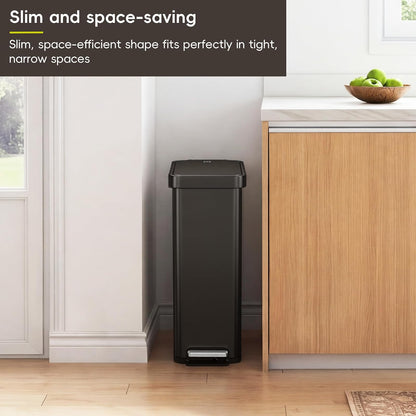 EKO Hudson Slim 50L / 13.2 Dólar Cocina Basura con Tapa Acero inoxidable Estante para cocina o hogar