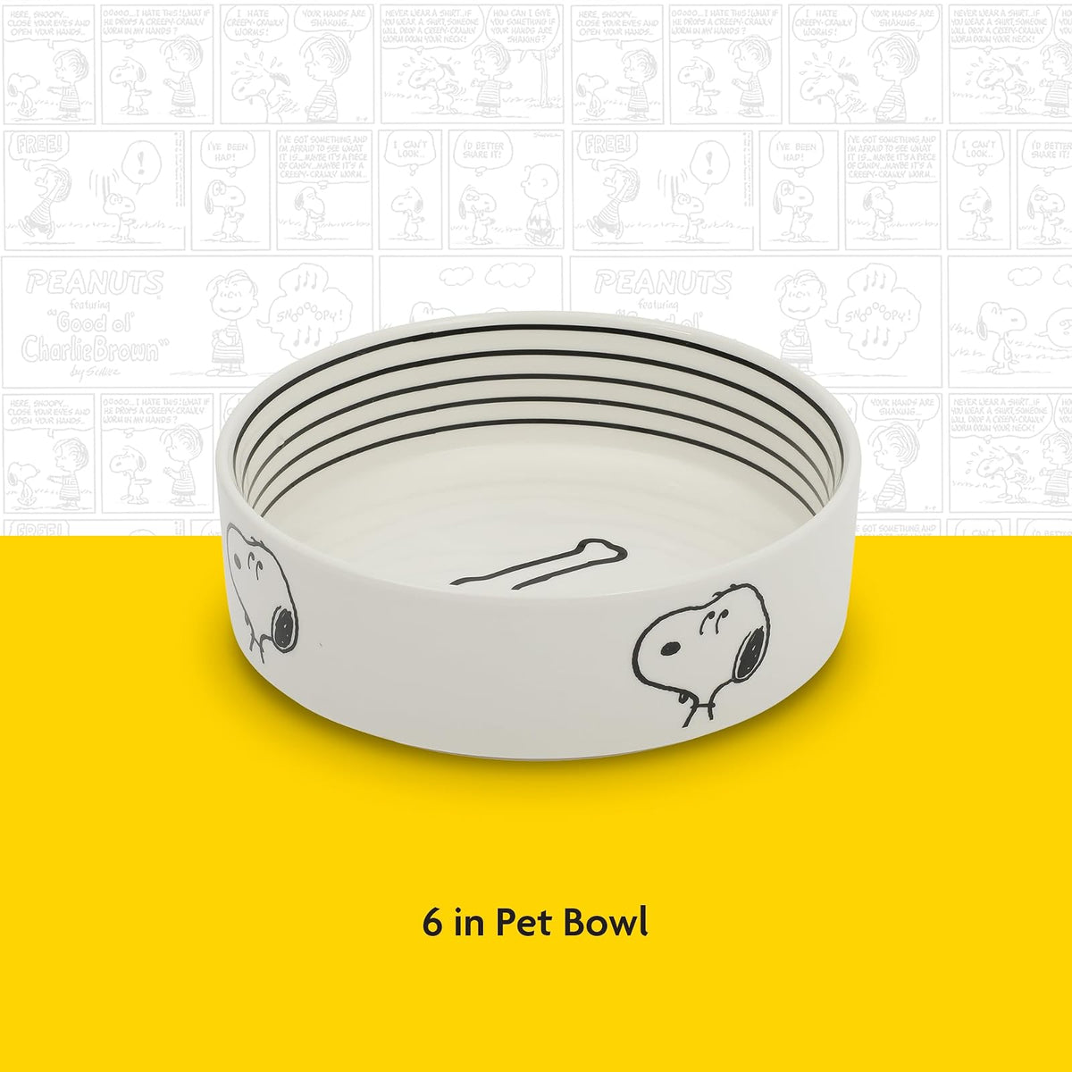Peanuts Snoopy - tazón para perros con diseño de hueso, tazón de agua o comida de gres de 6.5 pulgadas para perros pequeños a medianos, bonito plato de dibujos animados para mascotas, duradero y fácil