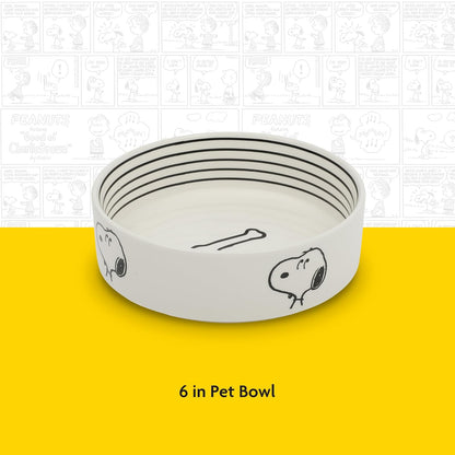 Peanuts Snoopy - tazón para perros con diseño de hueso, tazón de agua o comida de gres de 6.5 pulgadas para perros pequeños a medianos, bonito plato de dibujos animados para mascotas, duradero y fácil