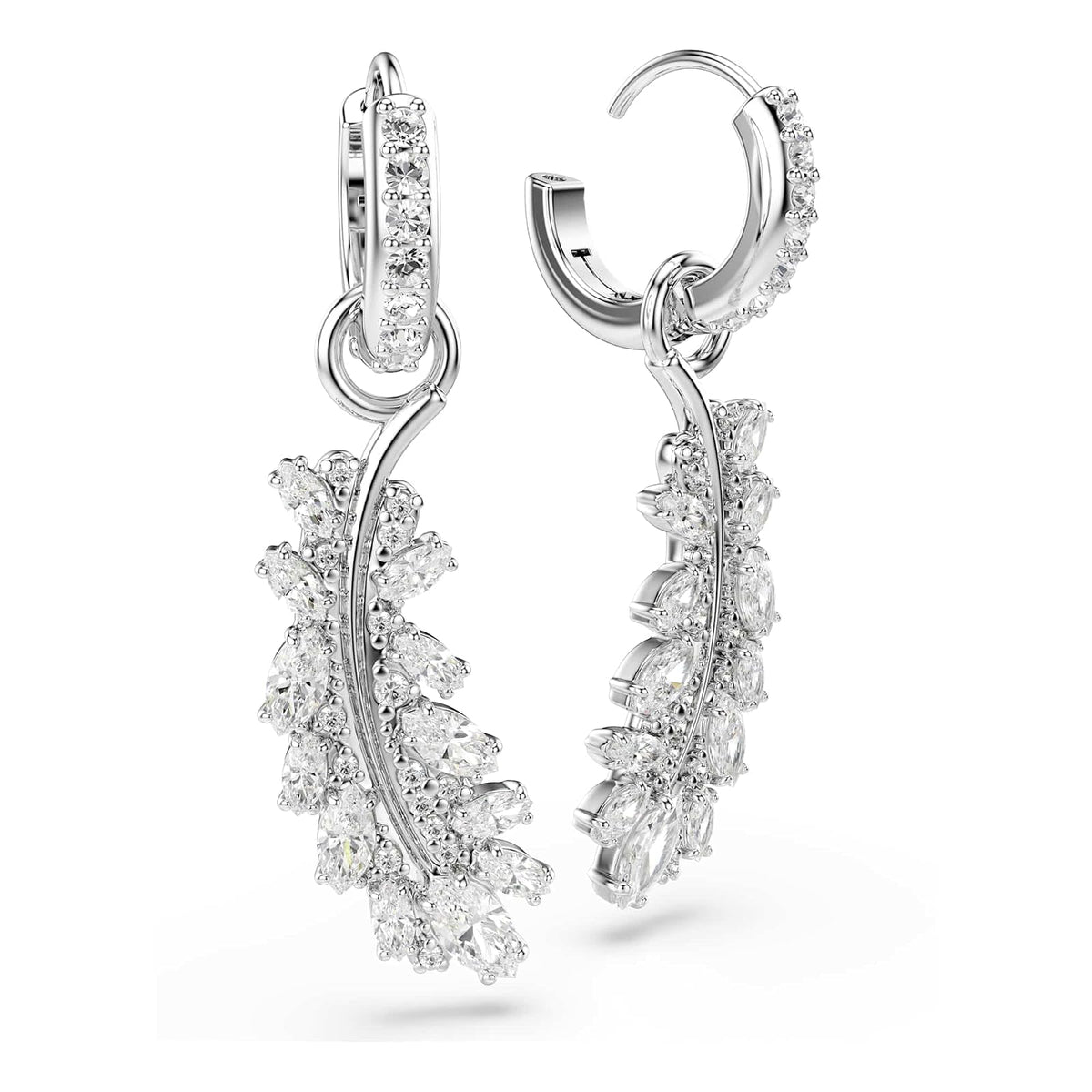 Pendientes Vienna, Tallas mixtas, Pluma, Blancos, Acabado en rodio