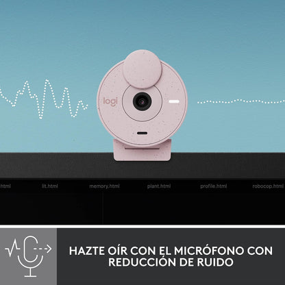Logitech Brio 300 Cámara Web HD con Obturador de privacidad, Mic con reducción de Ruido, USB-C, Certificado para Zoom, Microsoft Teams, Google Meet, corrección automática de luz - Rosa