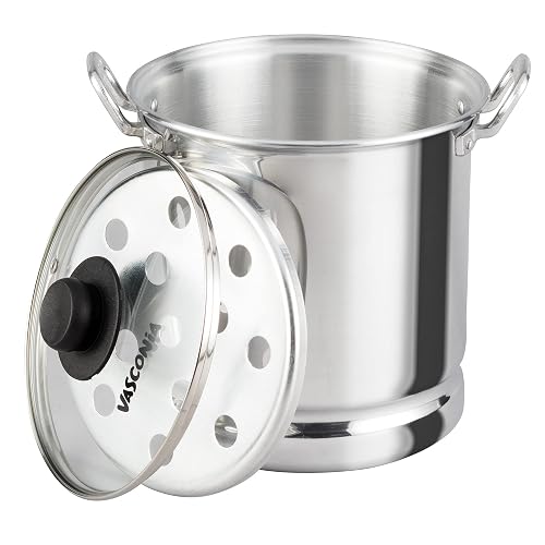 Vasconia | Vaporera 7 Litros Aluminio con Tapa de Vidrio y Rejilla 22cm | 100% aluminio, asas remachadas, pomo baquelita, calor uniforme, ahorro gas, certificado NOM, gran capacidad, cocina saludable