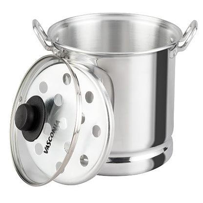 Vasconia | Vaporera 7 Litros Aluminio con Tapa de Vidrio y Rejilla 22cm | 100% aluminio, asas remachadas, pomo baquelita, calor uniforme, ahorro gas, certificado NOM, gran capacidad, cocina saludable