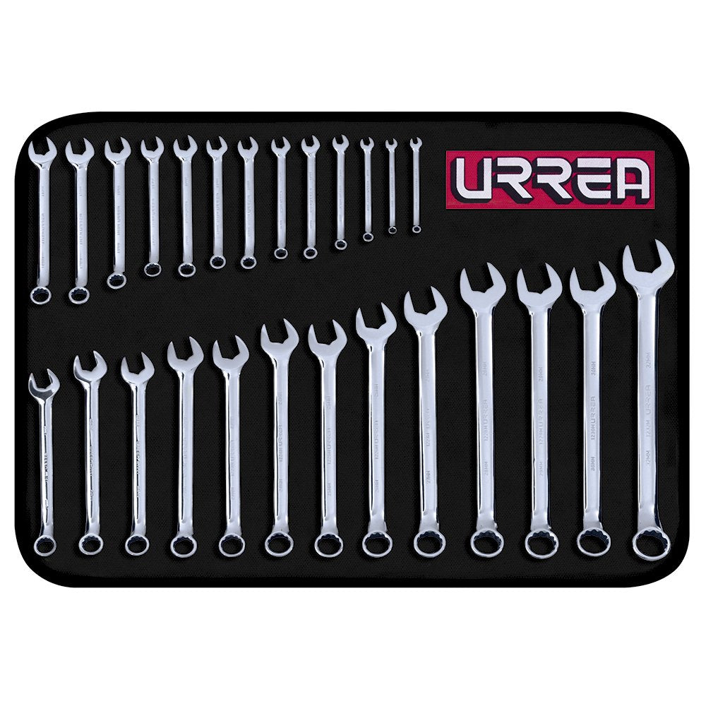 Urrea 1200QM Juego de llaves combinadas pulido espejo métricas, 12 puntas, 26 piezas - 26 piezas - 12 puntas